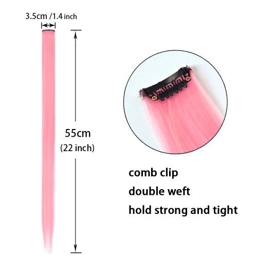 56 cm (22 in) clip-in extensions – steil met highlights, synthetisch haar, lijmloze pruik met clips voor dames