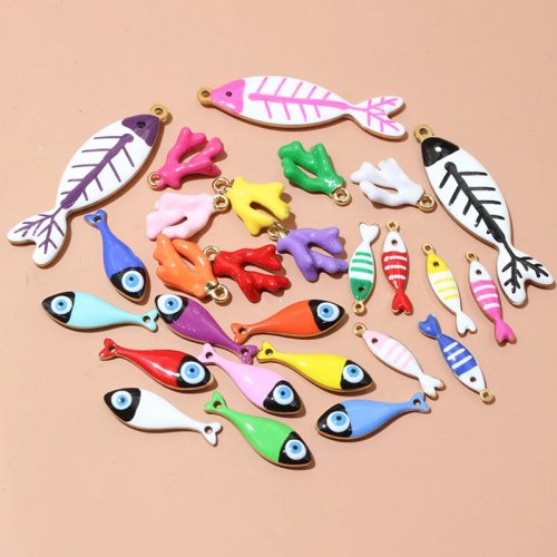 10 pcs charm ikan berlapis enamel dari baja tahan karat - liontin hewan laut untuk membuat perhiasan (kalung, anting, gelang)