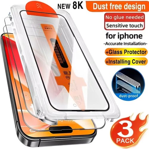 Pack 3 películas vidro temperado HD para iPhone 11–17 (incl. mini, Pro, Pro Max) — resistente a riscos, instalação sem pó