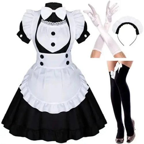 Vestito da cameriera Lolita nero e bianco con grembiule - costume cosplay Alice sexy