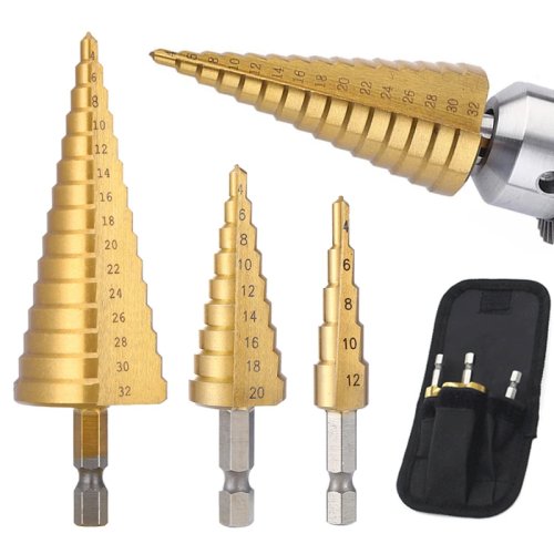 Broca escalonada HSS com revestimento de titânio 4–32 mm / 4–20 mm para metal e madeira