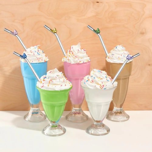 Borosilicate Glass Reusable Drinking Straws – Colorful Butterfly Design, Gift Set for Family & Friends