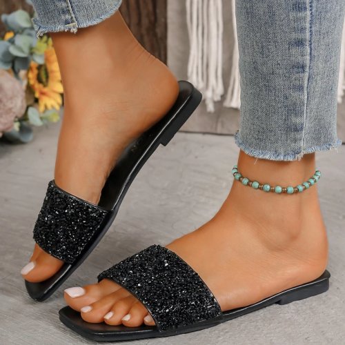 Chanclas planas mujer Cloud — Sandalias tipo slide para casa y playa, flip-flop con purpurina