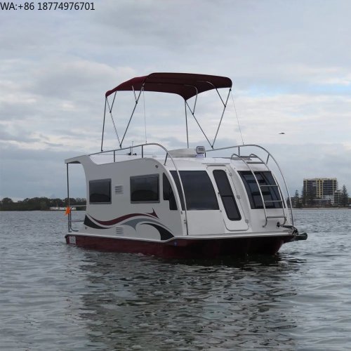 Casa galleggiante su pontone in alluminio di lusso — houseboat prefabbricato saldato, yacht anfibio con motore fuoribordo
