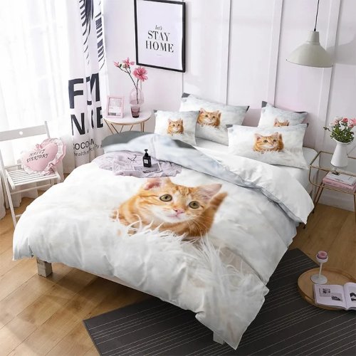 Juego de ropa de cama king size con diseño de gato – Funda nórdica + fundas de almohada, motivo animal para niños y adolescentes