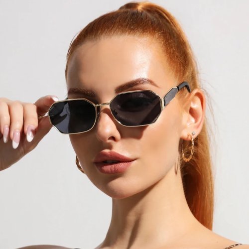 Lunettes de soleil vintage rétro en métal, monture rectangulaire, unisexe, noir