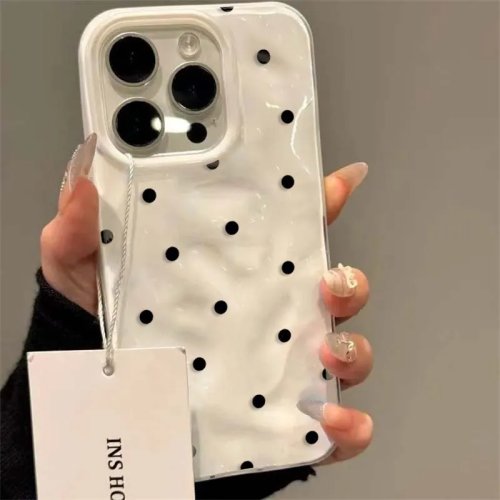 เคสซอฟต์ลายจุดสีดำ สำหรับ iPhone 11/12/13/14/15/16/17 (Pro Max, Air, Plus) – น่ารัก เรียบ กันกระแทก