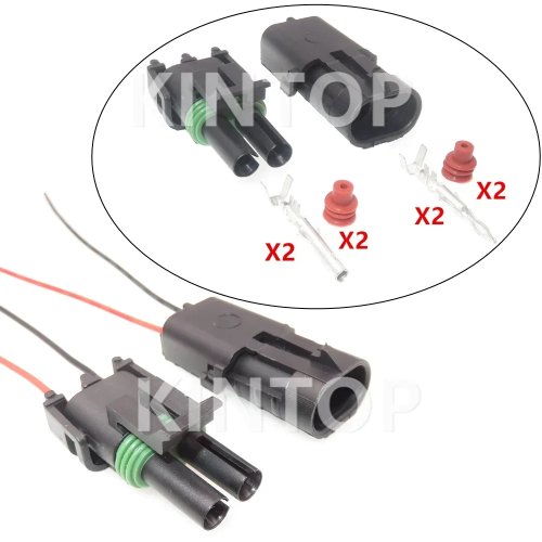 Set 1: Connettore auto 2 poli impermeabile (maschio + femmina) con fili — presa/adattatore