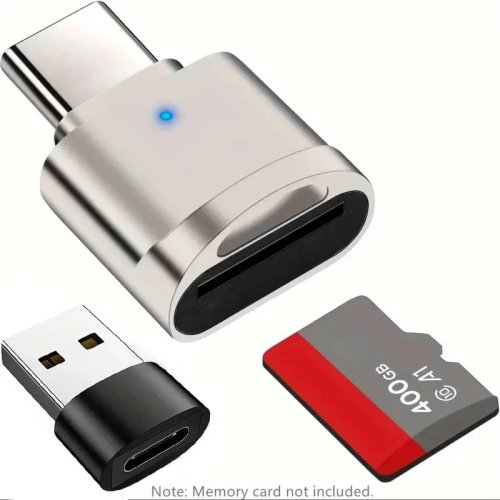 Leitor de cartão microSD (TF) USB-C com corpo em liga de zinco + adaptador USB-C para USB-A — compatível com portátil, MacBook, Samsung Galaxy