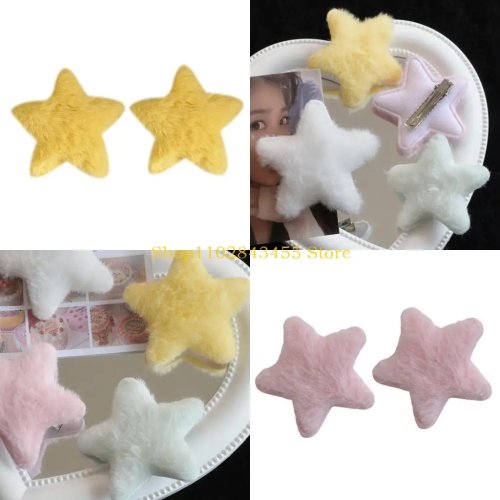 Kẹp tóc duckbill mini lông màu vàng, họa tiết ngôi sao, phong cách Y2K Harajuku cho bé gái