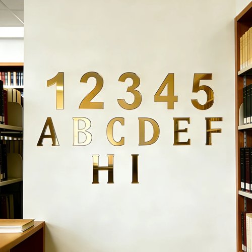 Decal dán tường chữ và chữ số Ả Rập bằng acrylic màu vàng, tự dính, cỡ 10/15/20 cm — trang trí nhà & tiệc