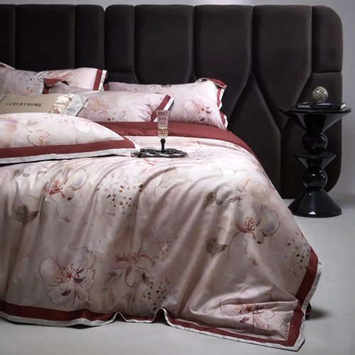 Pastoral vintage floral bedding set - cotton duvet cover, flat sheet & pillowcases. Sizes: Double/Full/Queen/King