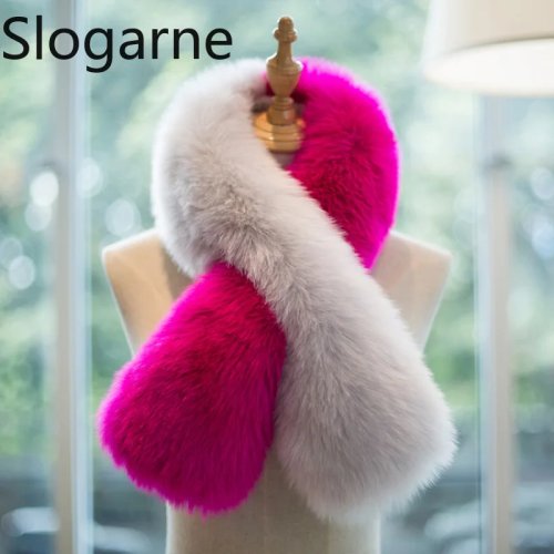Col écharpe femme en fausse fourrure effet renard, hiver — chaud, doux et coloré