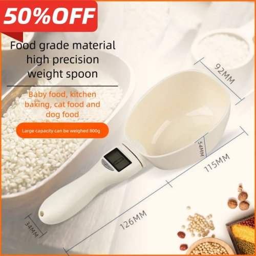Digital Pet Food Measuring Spoon with Scale — Kitchen Measuring Scoop for Cat & Dog Food