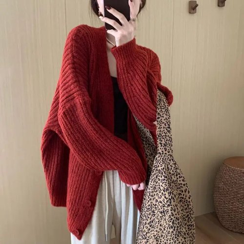 Cardigan in maglia donna per l'autunno – manica lunga con bottoni, vestibilità ampia oversize, maglione/cardigan casual streetwear