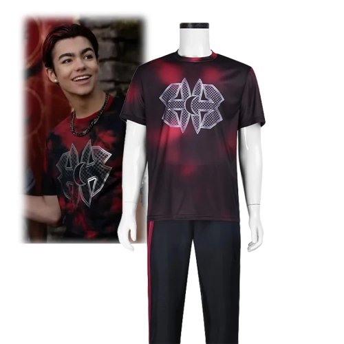Fato cosplay homem Vampiro Victor - conjunto punk vermelho: t-shirt de manga curta e calças, Halloween/Zombie