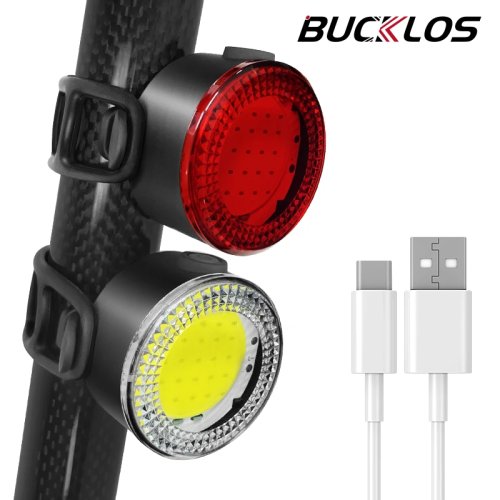 Zestaw świateł rowerowych BUCKLOS COB ładowany przez USB — przednie i tylne 500 lm, wysoka widoczność, MTB/szosa
