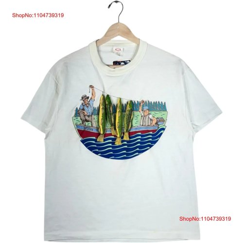 T-shirt homme vintage imprimé pêcheur dans un bateau, effet délavé, doux et respirant