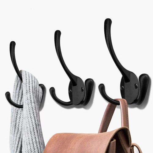Lot de 5 patères murales noires résistantes – pour manteaux, serviettes, sacs à dos (cuisine/salle de bain/salle de classe)