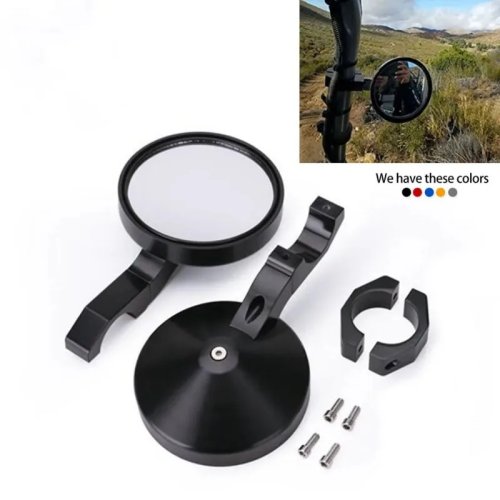 Specchio retrovisore tondo CNC nero per UTV/ATV – universale, attacco 1,75–2 in, compatibile con Yamaha/Polaris RZR