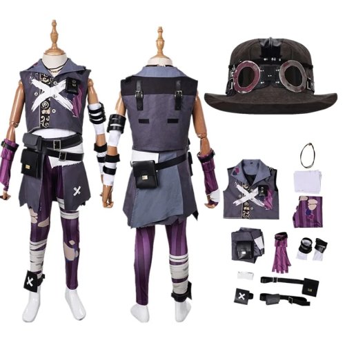 Fato de Cosplay Infantil Arcane 'Isha' – League of Legends, conjunto com chapéu, colete, calças, cinto, luvas e colar para Halloween/Carnaval