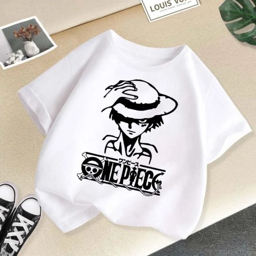 One Piece Kinder-T-Shirt (Luffy), kurzarm, Baumwolle, Rundhals – lässiges Shirt für Jungs