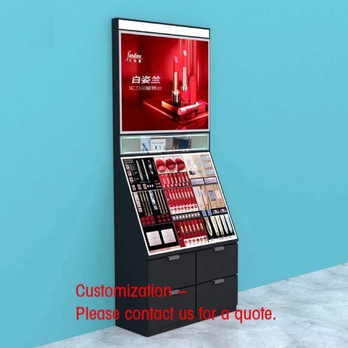 Vitrine présentoir maquillage avec miroir — Comptoir/îlot beauté universel