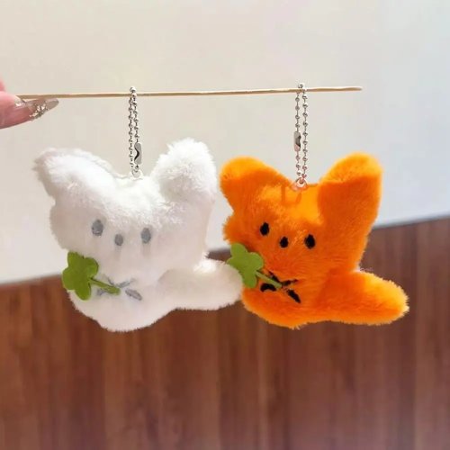 Porte-clés peluche renard blanc — très doux et moelleux, pendentif/charme pour sac, cadeau