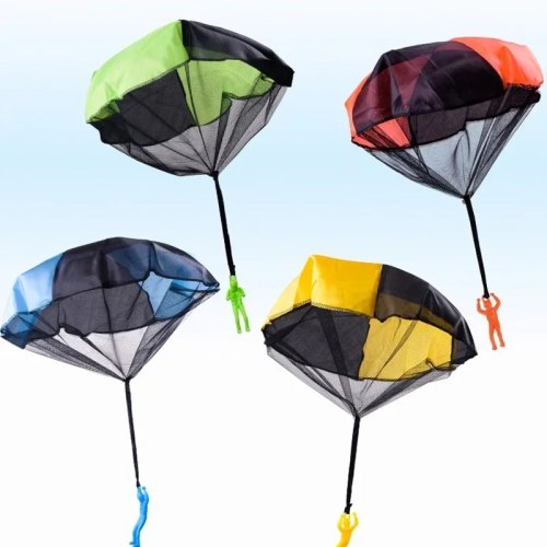 Set de Paracaídas para Niños (exterior) – Juego de lanzamiento a mano, juguete sensorial con soldaditos, 3 pzas, colores aleatorios