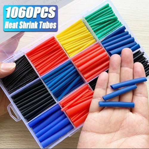 Kit 127–1060 peças Tubo termorretrátil 2:1 em poliolefina — sortido de tamanhos para isolamento de fios e cabos