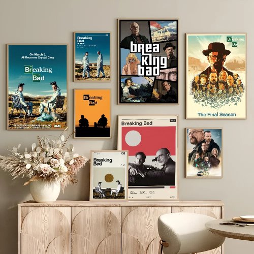 Posters vintage Breaking Bad — impresiones en papel blanco autoadherible, calcomanías para pared, arte para pared