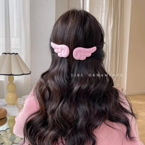 2er-Set Plüsch-Ente Haarklammern im japanischen Stil mit kleinen weißen Engelsflügeln