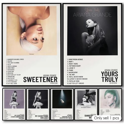 Toile en coton Ariana Grande — affiche/portrait de la chanteuse avec lettrage, décoration murale