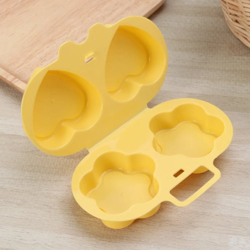 Forma de silicone para ovos para micro-ondas — coração e flor, 4 cavidades (2 corações, 2 flores) para cozer a vapor, fritar e assar