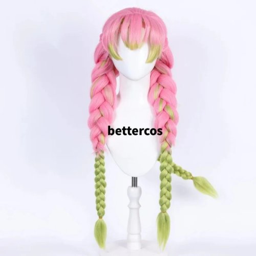 Peluca cosplay Nene 2025 Mitsuri Kanroji larga rosa y verde, resistente al calor, con gorro para peluca