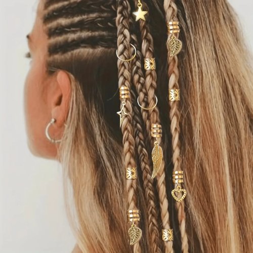 Lot de 45 anneaux cheveux en alliage pour dreadlocks et tresses — Accessoires hippie, bijoux de cheveux pour femmes et filles