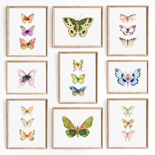 Watercolor Butterflies & Moths Poster — Pastel Insect Diamond Painting Wall Art for Nursery & Kids' Room