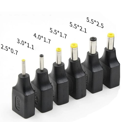 Adaptador USB para jack DC 1 un. — converte USB para 5,5×2,5 / 5,5×2,1 / 4,8×1,7 / 4,0×1,7 / 5,5×1,7 / 2,5×0,7 / 3,0×1,1 / 3,5×1,35 mm