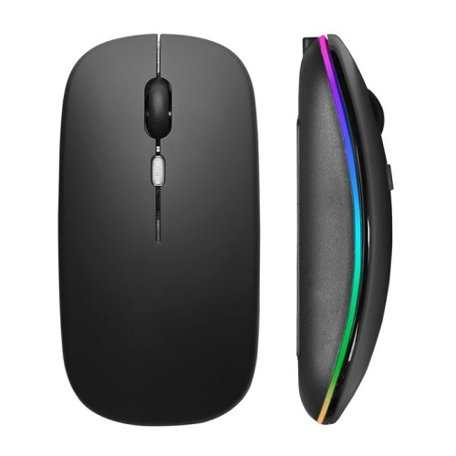 Rato sem fios 2.4GHz + Bluetooth recarregável, silencioso e ergonómico para gaming, com recetor USB e iluminação, 1600 DPI para PC/portátil