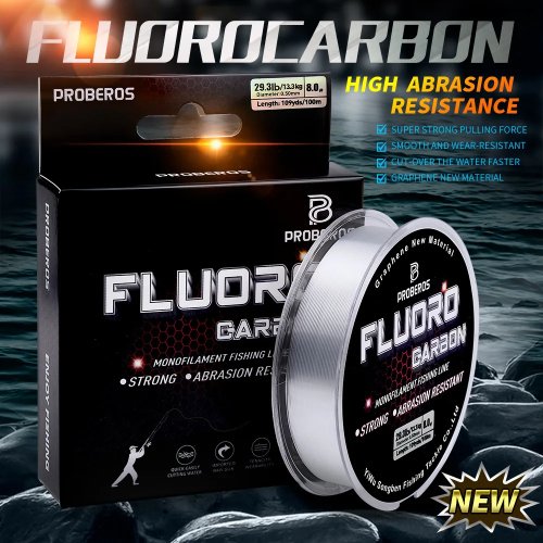 PROBEROS Żyłka wędkarska 100 m powlekana fluorocarbonem, monofilamentowy przypon z włókna węglowego 2,2–29,3 lb, tonąca