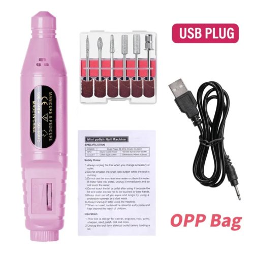 Lima eléctrica para uñas tipo pluma todo en uno — herramienta portátil para manicura en casa, quita esmalte en gel y modelado, ligera