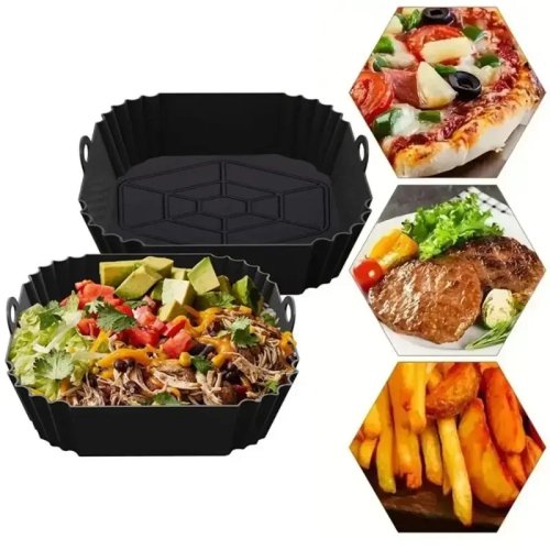Silicone square air fryer tray with handle — reusable baking pan/liner for air fryer