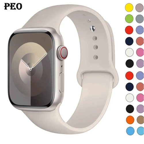 Silicone sport band for Apple Watch — fits 38/40/41/42/44/45/49 mm; compatible with Series 3/4/5/6/7/8/9/SE/Ultra 2