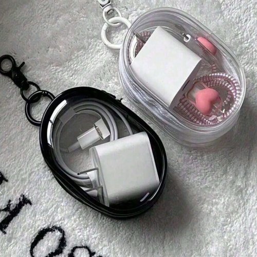 Estojo transparente mini para cabos e auscultadores com fecho, organizador de viagem portátil