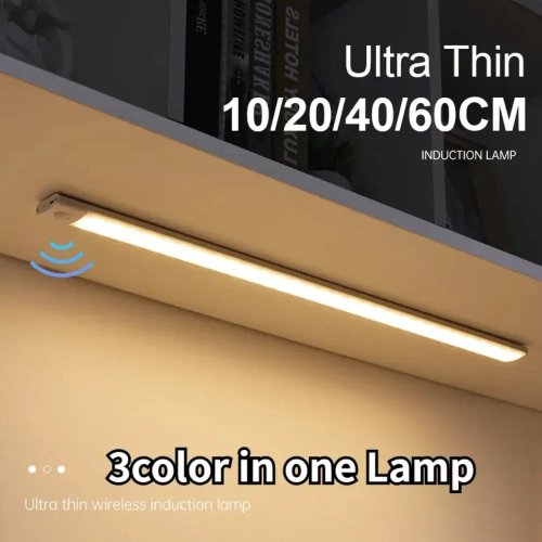 Luz LED ultrafina para armário com sensor de movimento, sem fios, recarregável por USB — luz noturna para cozinha, roupeiro, quarto