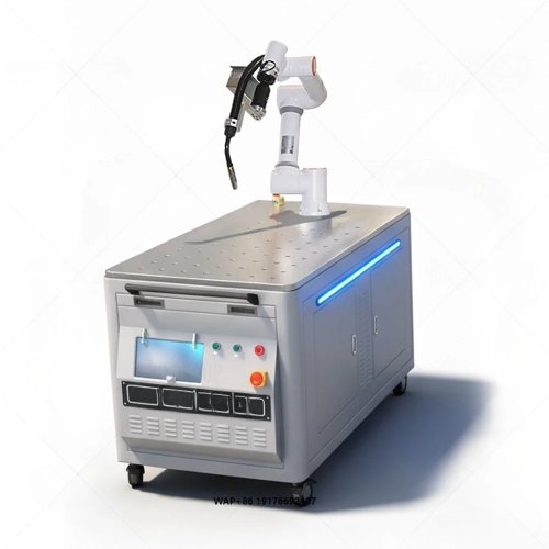 Mobiele lasrobot op trolley – cobot lasarm met MIG-lasapparaat voor fabricageautomatisering