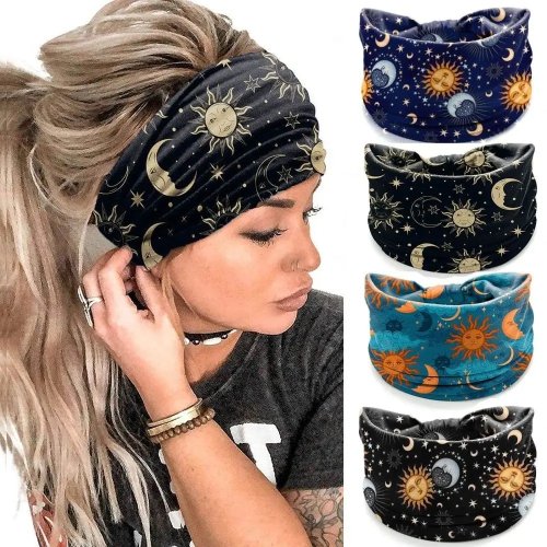 Cinta ancha con nudo estilo bohemio estampada, turbante elástico vintage para mujer y niña, bandana suave para yoga