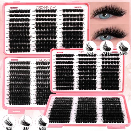 GROINNEYA Plateau mixte de touffes de cils – DIY, cils en touffes volume fluffy, extensions individuelles effet Cat‑Eye