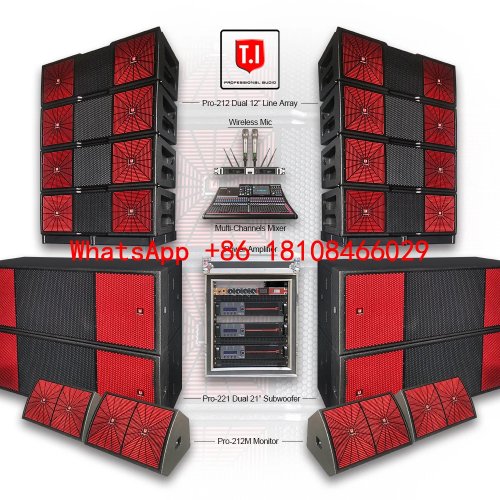 Sistema PA Line Array profissional com subwoofer potente para reforço sonoro