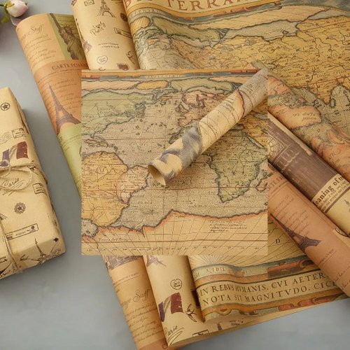 Retro Kraft World Map Wrapping Paper – Vintage Kraft Gift Wrap for Birthday & Christmas